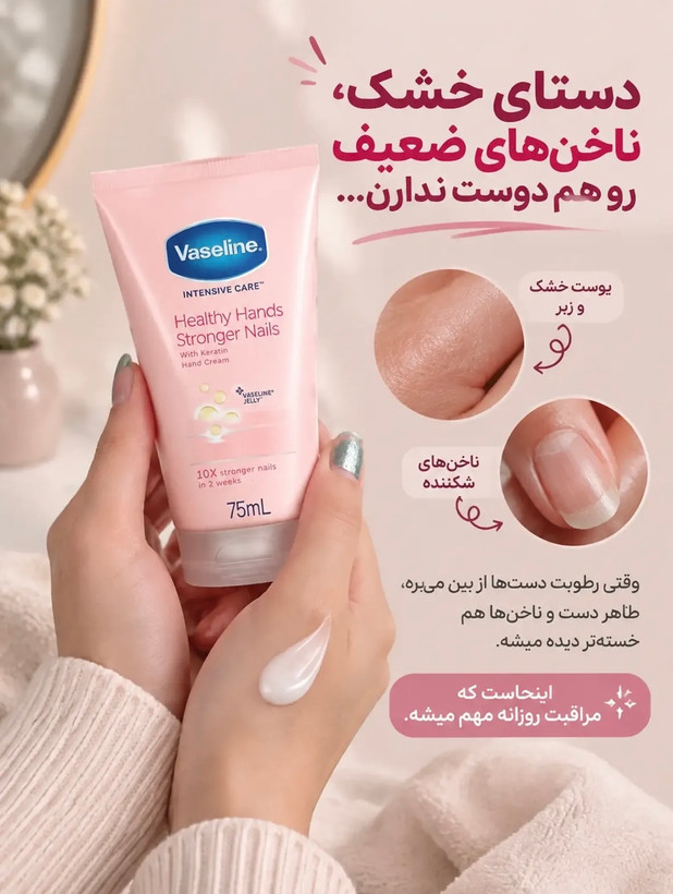 کرم مرطوبکننده دست و ناخن واز لین مدل Healthy Hands & Stronger Nails حجم 75 میلیلیتر