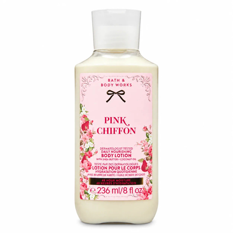 لوسیون بدن بث اند بادی ورکس Pink Chiffon حجم 236 میلیلیتر | مرطوبکننده و نرمکننده پوست | رایحه شیرین، لطیف، گلدار و میوهای | خوشبوکننده بدن | اصل Bath & Body Works